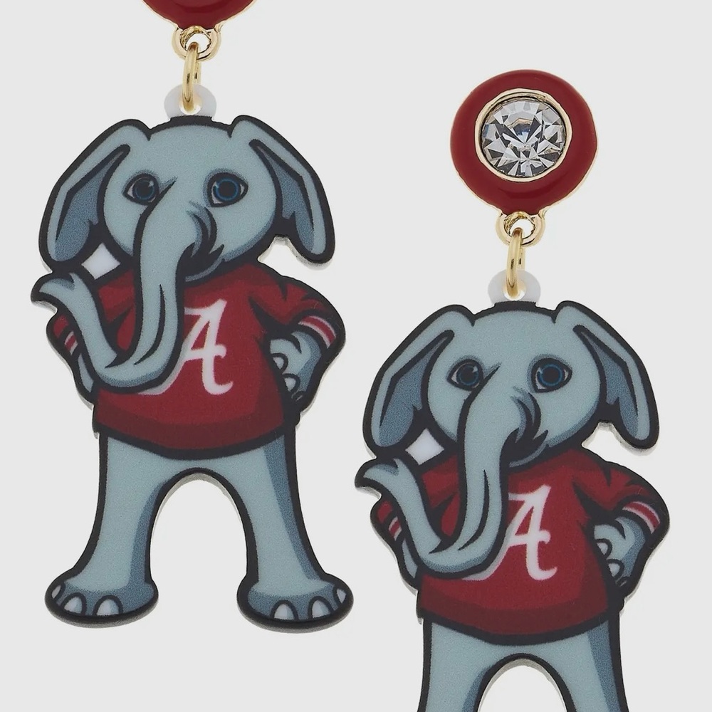 Crimson Tide Elephant Earrings Red and Gray